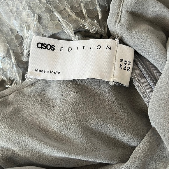 NWT - ASOS EDITION - sequin & crystal fringe midi skirt in gray - 14 - Picture 8 of 10